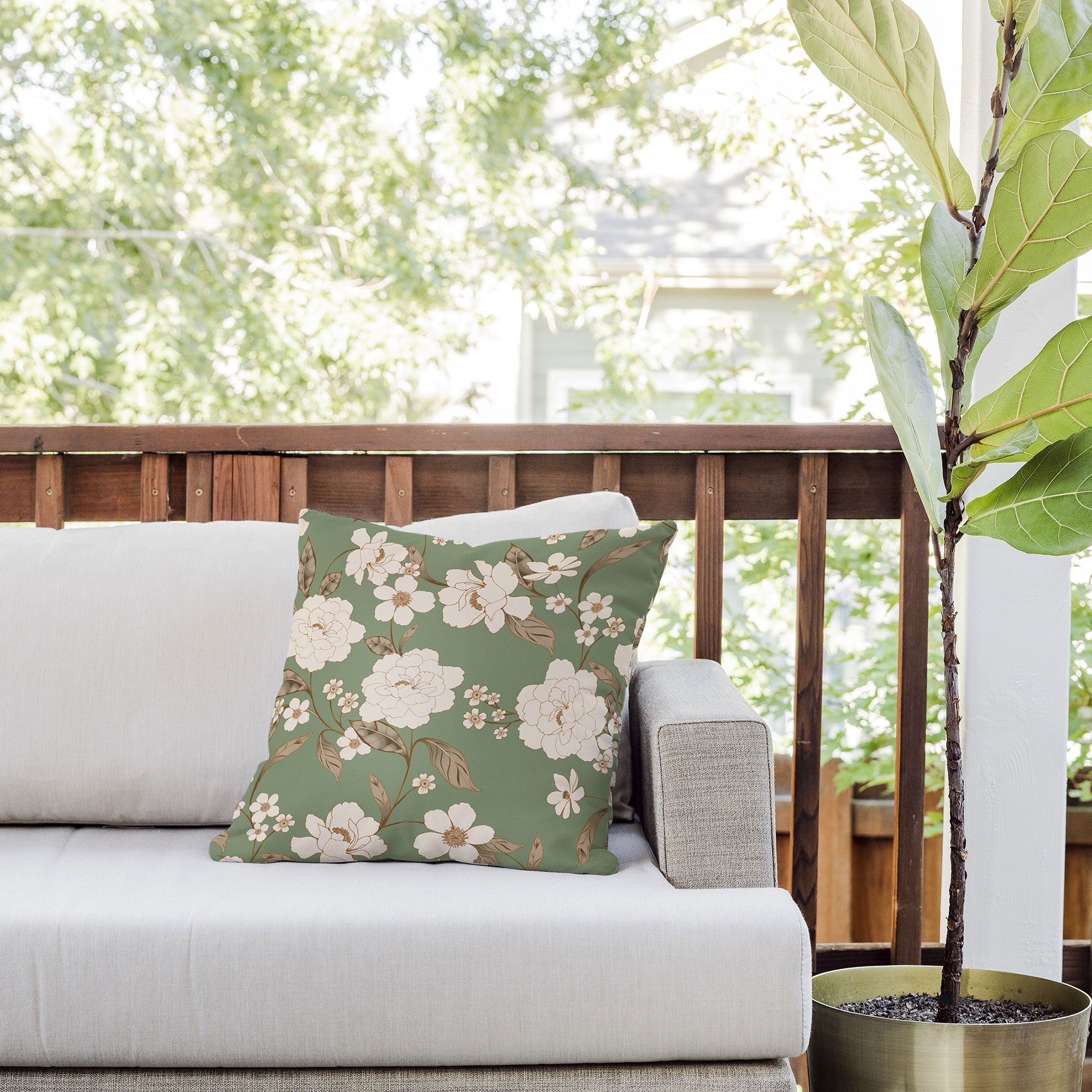 Gabriela Fuente Olive Floral Roberta Outdoor Throw Pillow