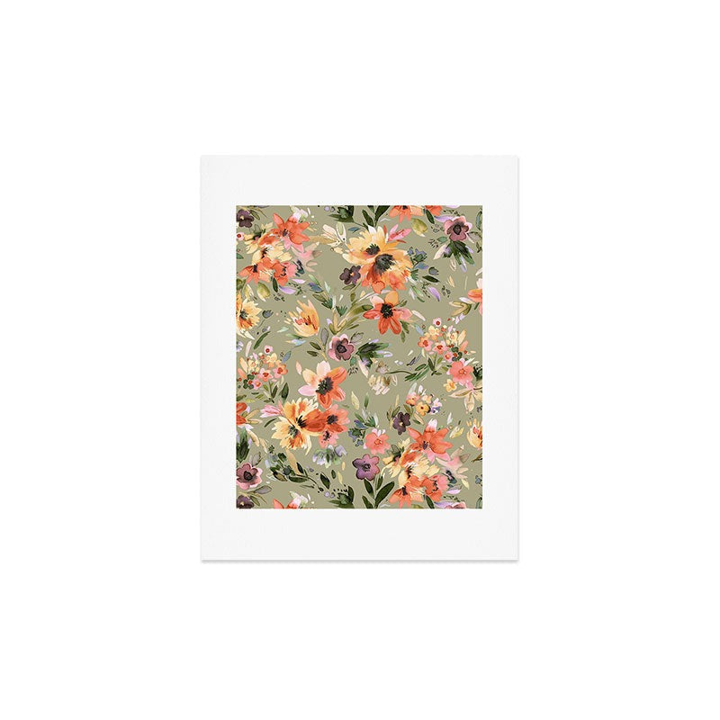 Ninola Design Botanic Retreat Painterly Tropical Flowers Sage Green Art Print