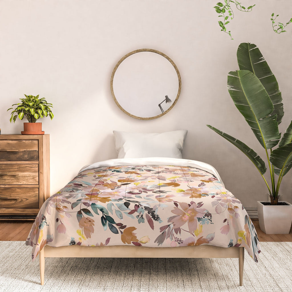 Ninola Design Botanic Retreat Floral Oleander Whimsical Soft Pink Comforter