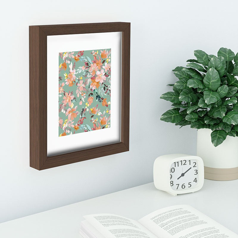Ninola Design Botanic Retreat Floral Oleander Whimsical Teal Green Recessed Framing Rectangle