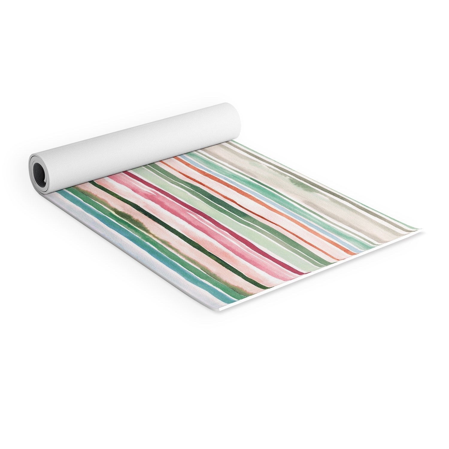 Ninola Design Botanic Retreat Watercolor Stripes Green Orange Red Yoga Mat