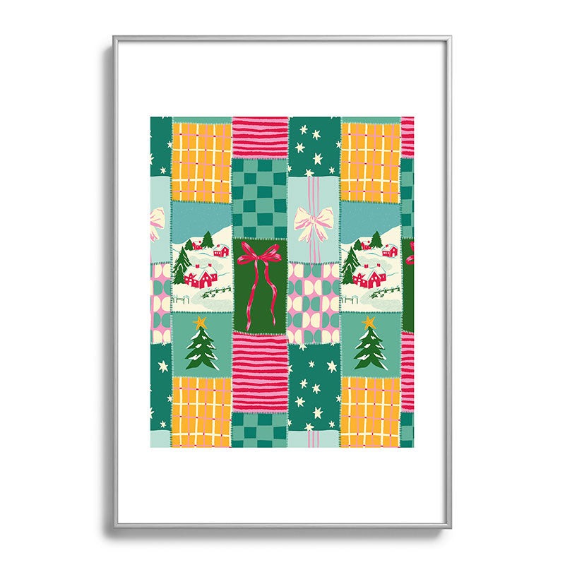 LouBruzzoni Cozy Christmas Patchwork Metal Framed Art Print