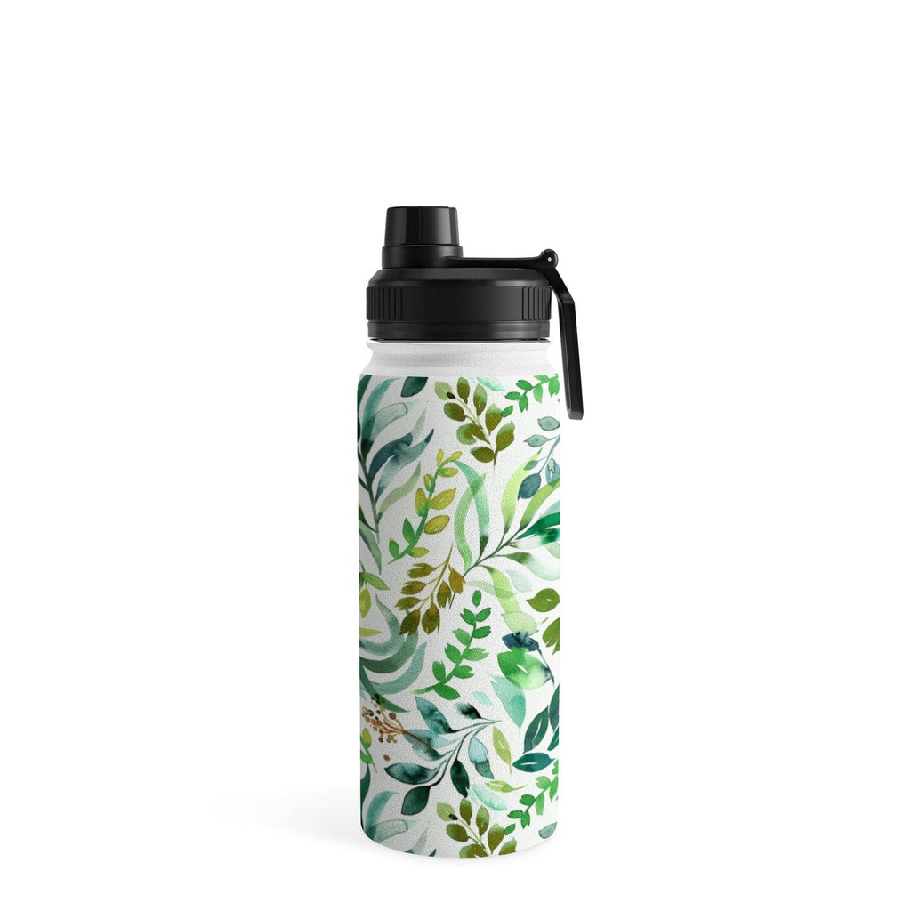 Ninola Design Botanic Retreat Loose Botanical Leaves Watercolor Green Water Bottle