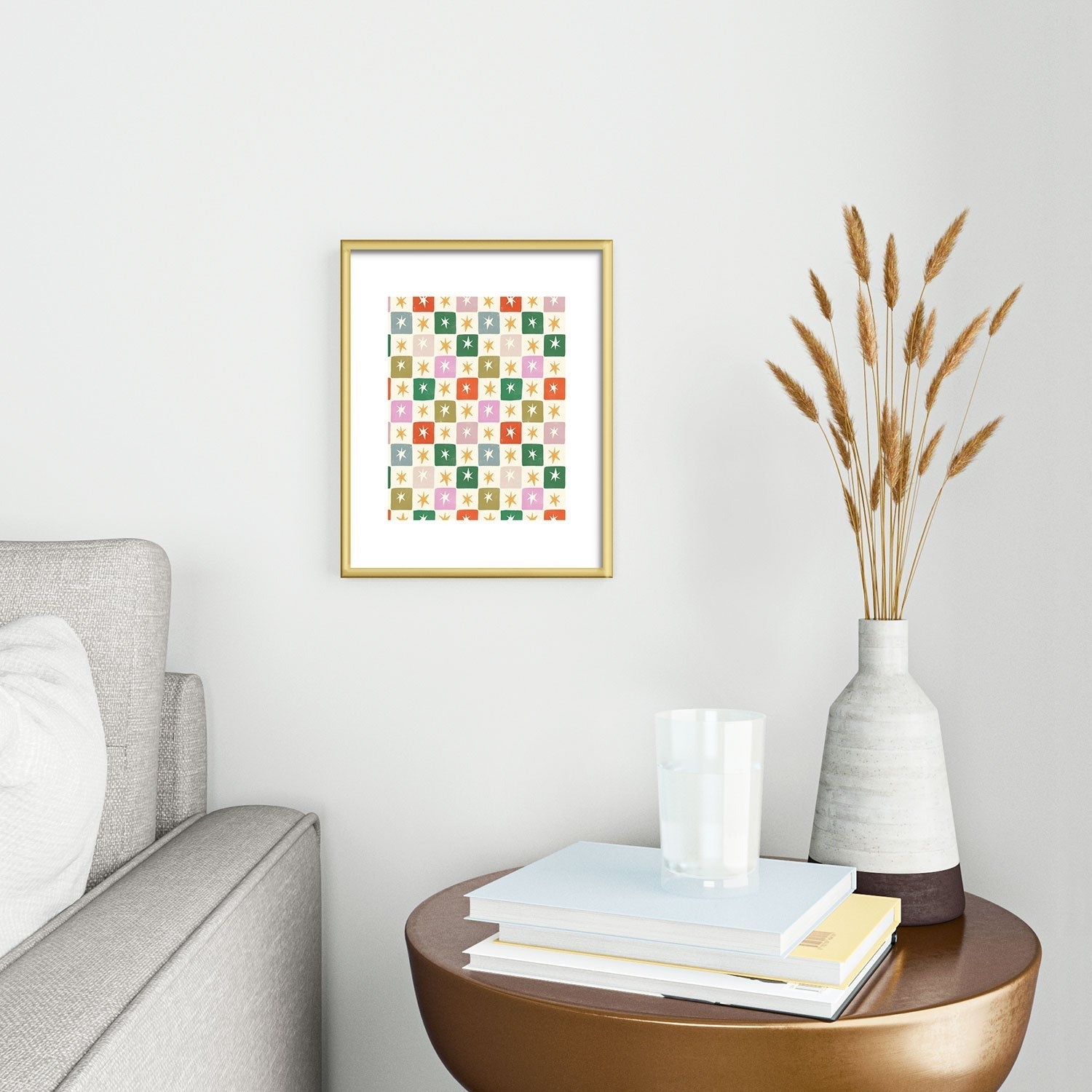 LouBruzzoni Retro Star Block Pattern Metal Framed Art Print