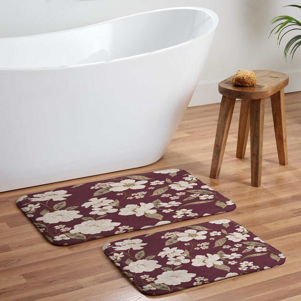 Gabriela Fuente Burgundy Floral Roberta Memory Foam Bath Mat