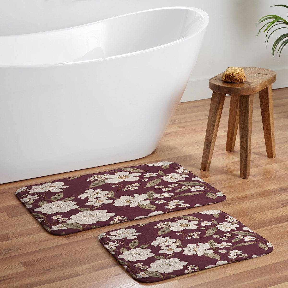 Gabriela Fuente Burgundy Floral Roberta Memory Foam Bath Mat