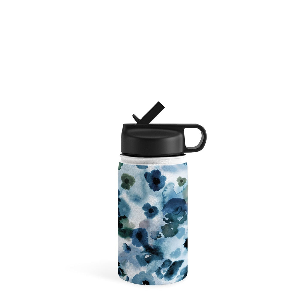 Ninola Design Botanic Retreat Ombre Abstract Watercolor Flowers Blue Navy Water Bottle