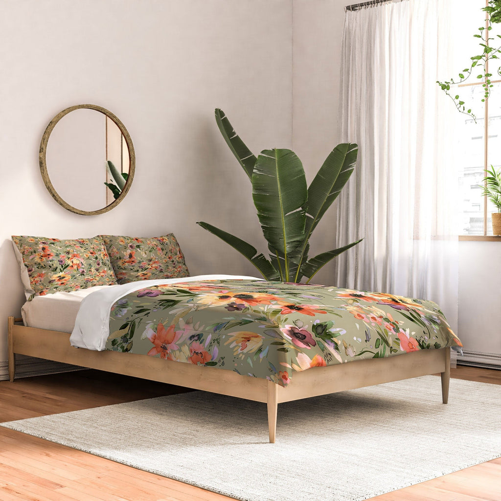 Ninola Design Botanic Retreat Floral Oleander Whimsical Teal Green Comforter