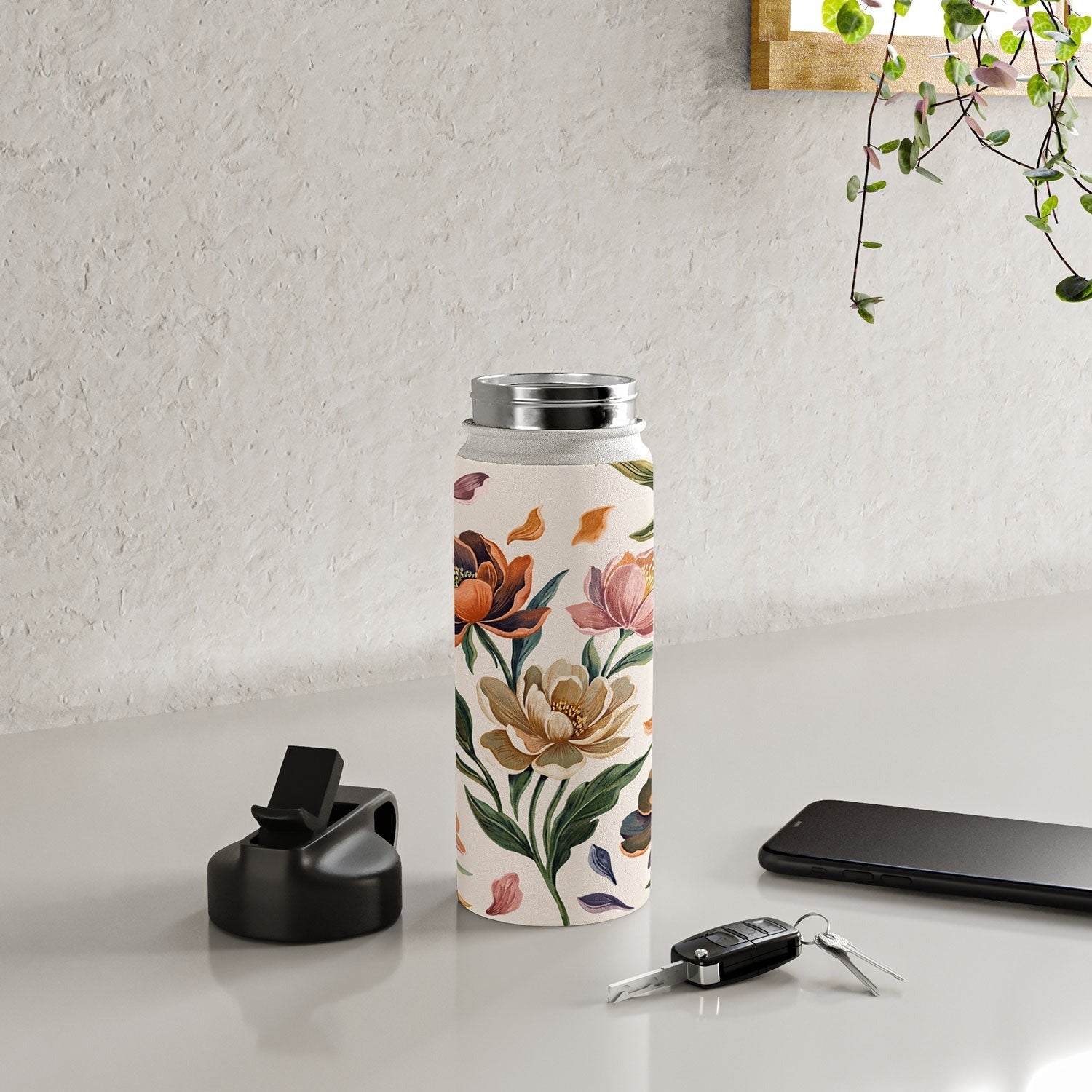 Marta Barragan Camarasa Hand Painted Peony Florals Water Bottle