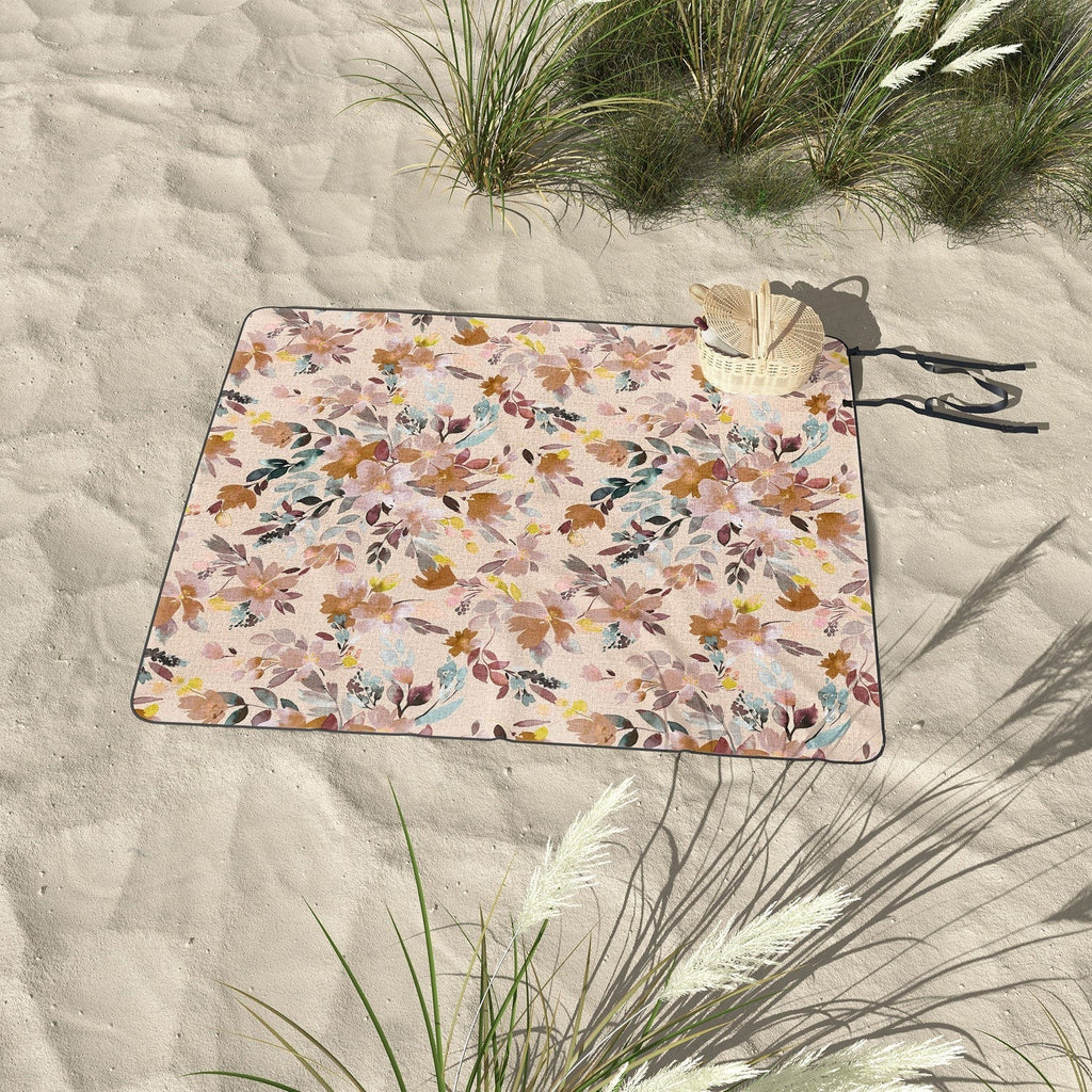 Ninola Design Botanic Retreat Floral Oleander Whimsical Soft Pink Picnic Blanket