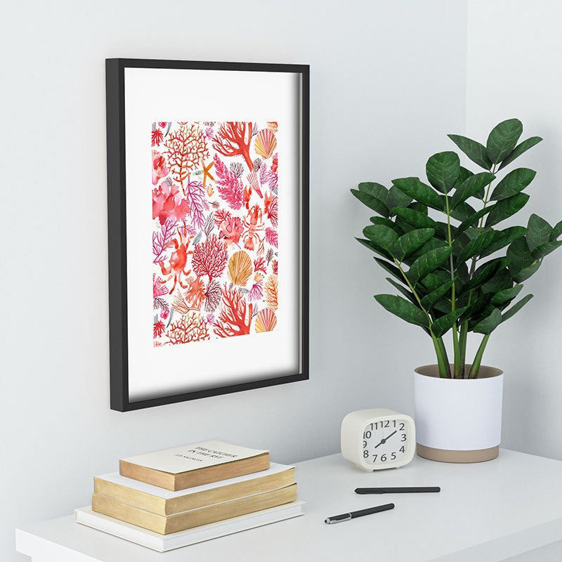 Ninola Design Botanic Retreat Coral Reef Crab Lobster Red Recessed Framing Rectangle