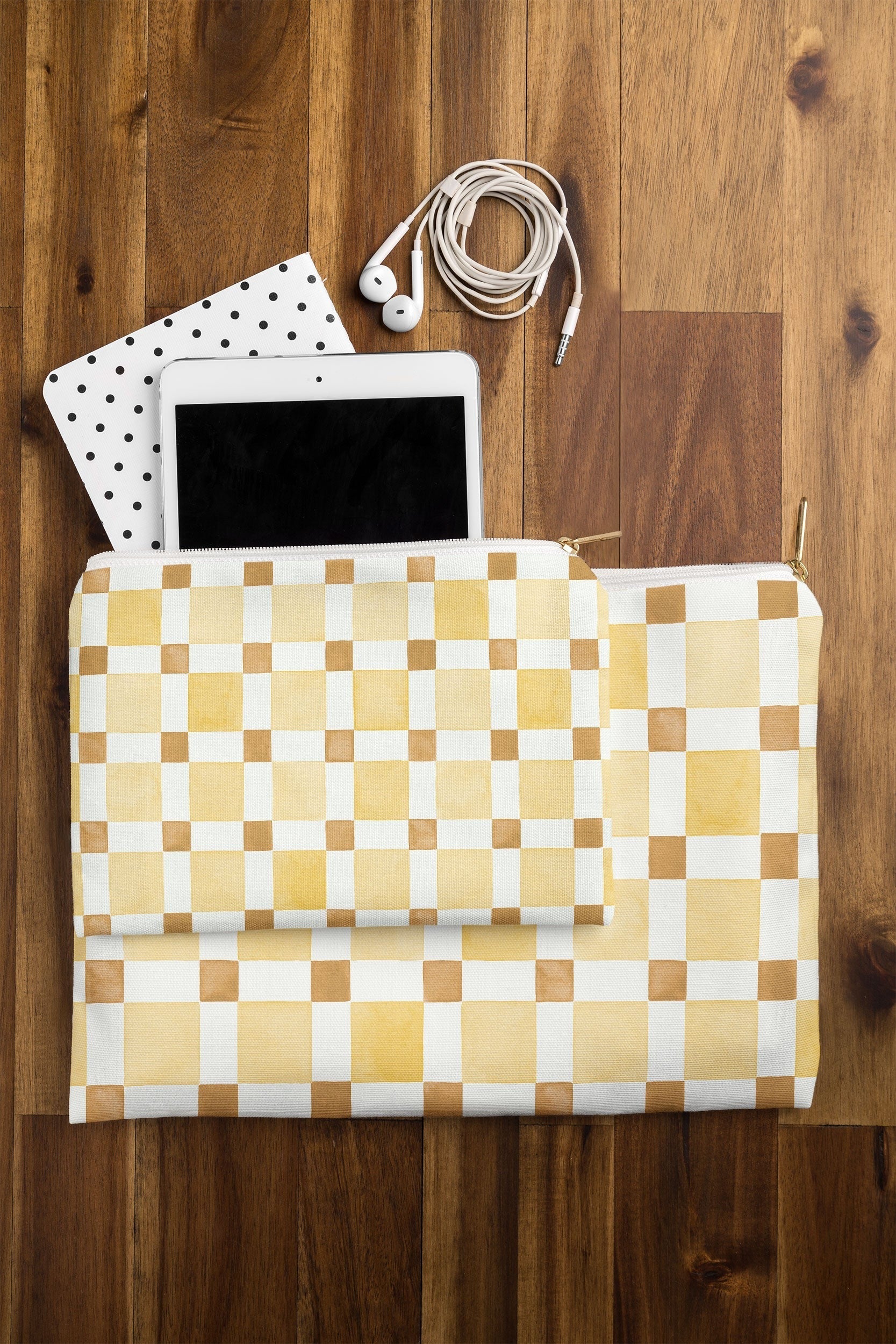Ninola Design Everyday Artifact Checker Mosaic Tiles Geometry Yellow Pouch