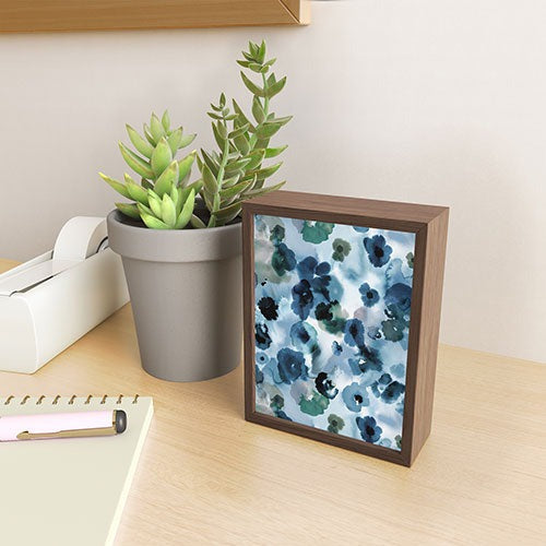 Ninola Design Botanic Retreat Ombre Abstract Watercolor Flowers Blue Navy Framed Mini Art Print