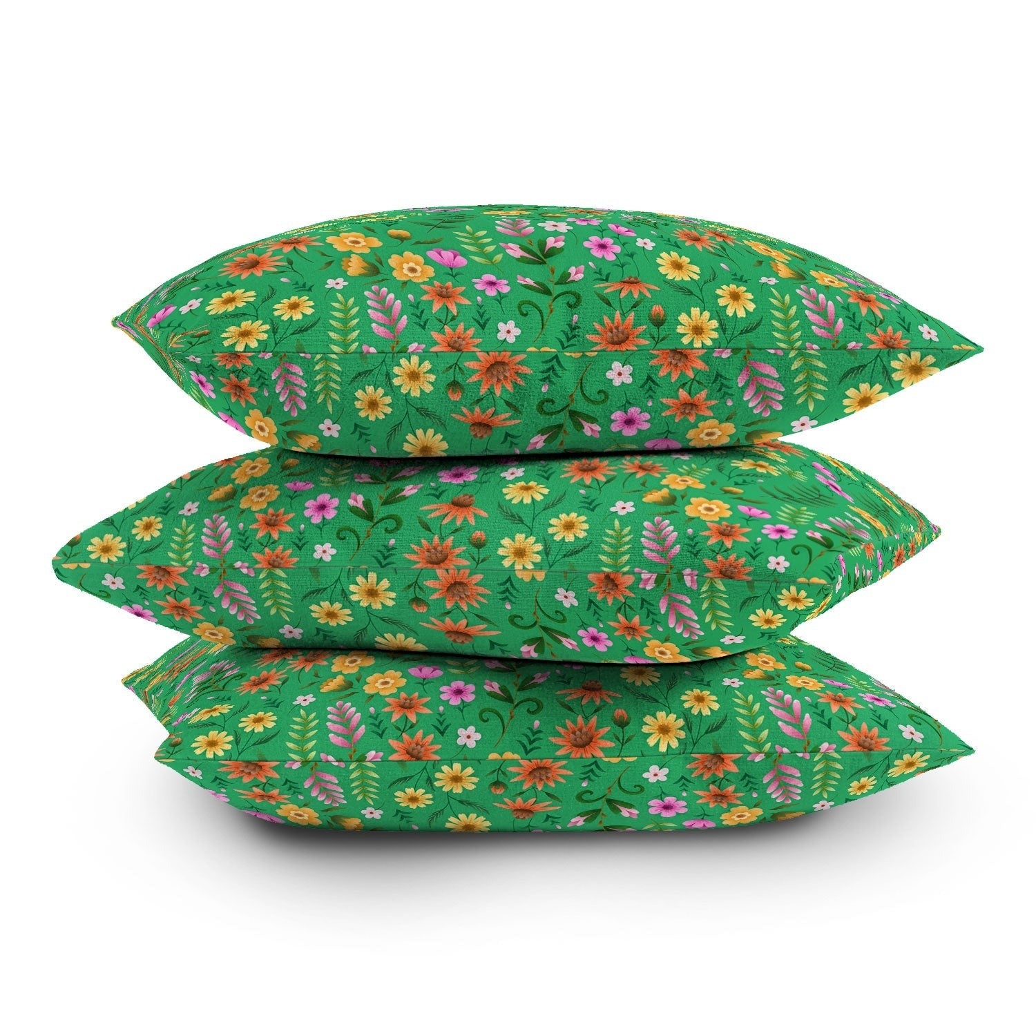 Pimlada Phuapradit Ditsy Spring Floral Green Outdoor Throw Pillow