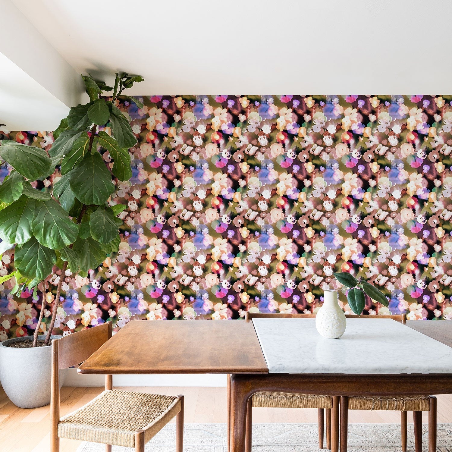 Ninola Design Botanic Retreat Ombre Abstract Watercolor Flowers Pink gold Wallpaper