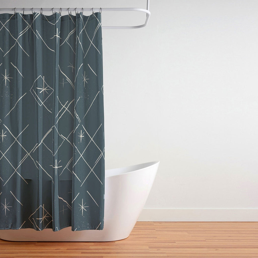 Little Om Starry Web navy Shower Curtain