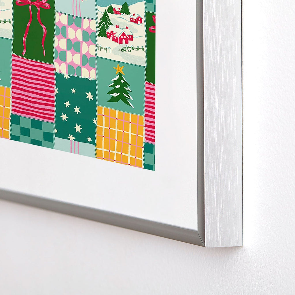 LouBruzzoni Cozy Christmas Patchwork Metal Framed Art Print