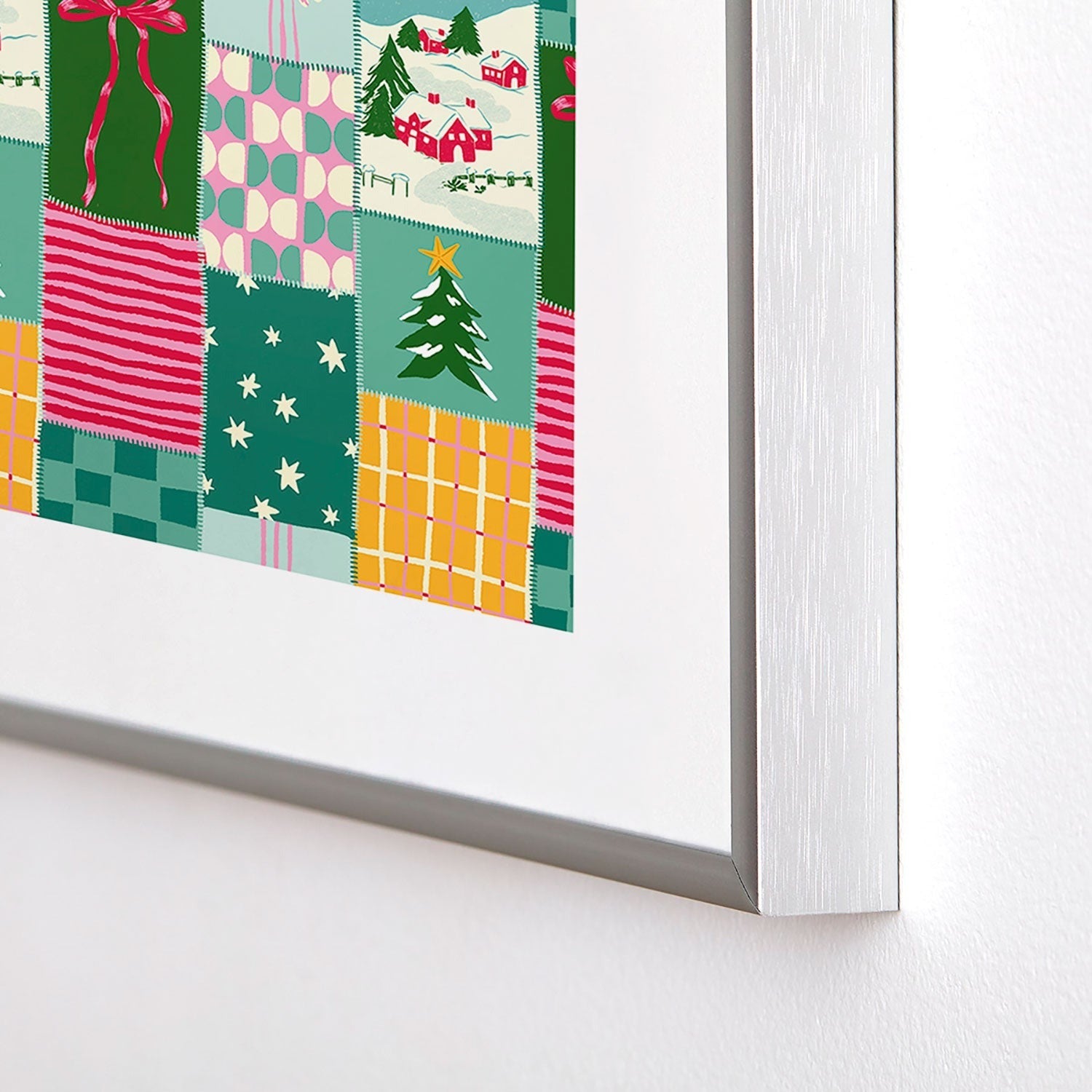 LouBruzzoni Cozy Christmas Patchwork Metal Framed Art Print