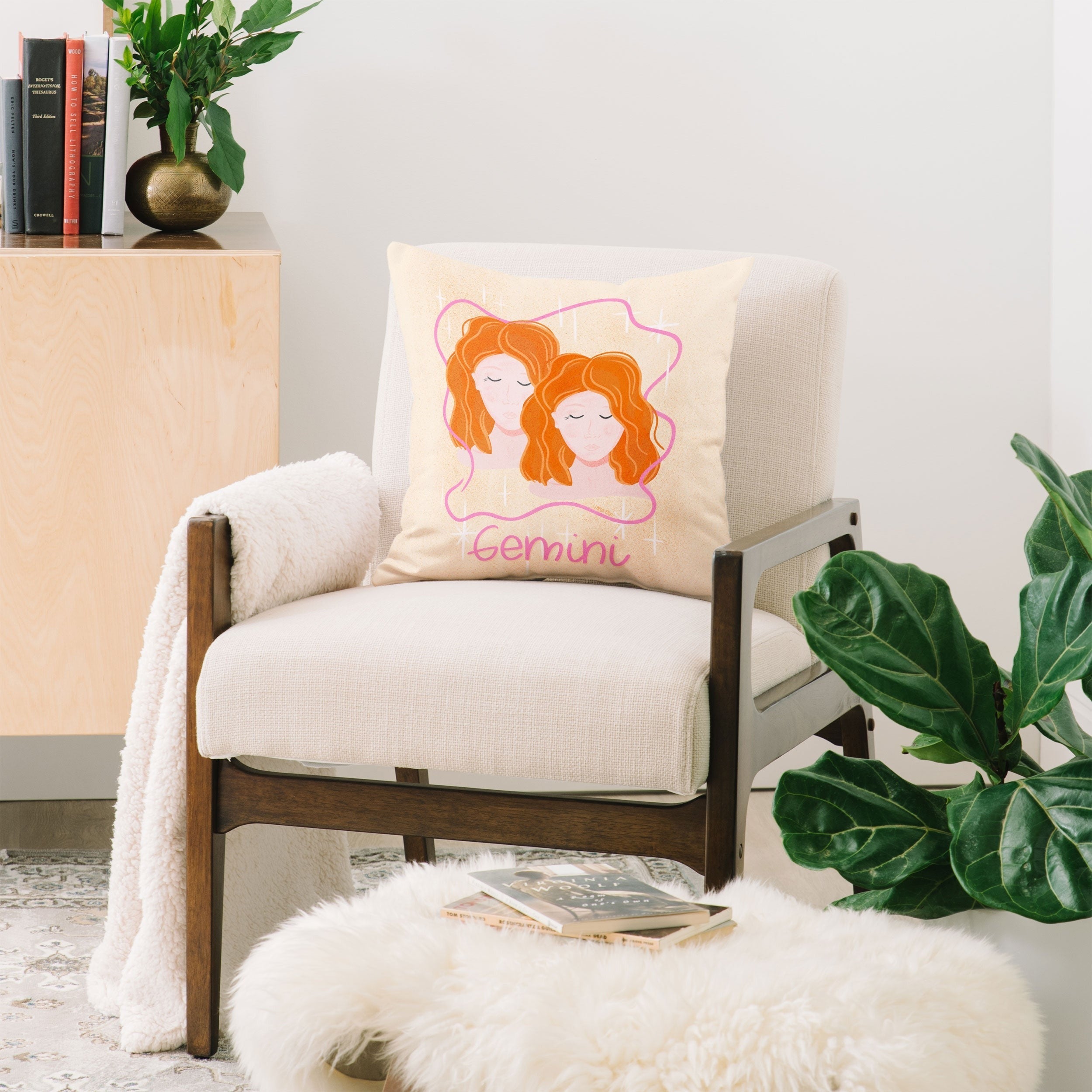 Little Om Zodiac Signs Gemini Throw Pillow