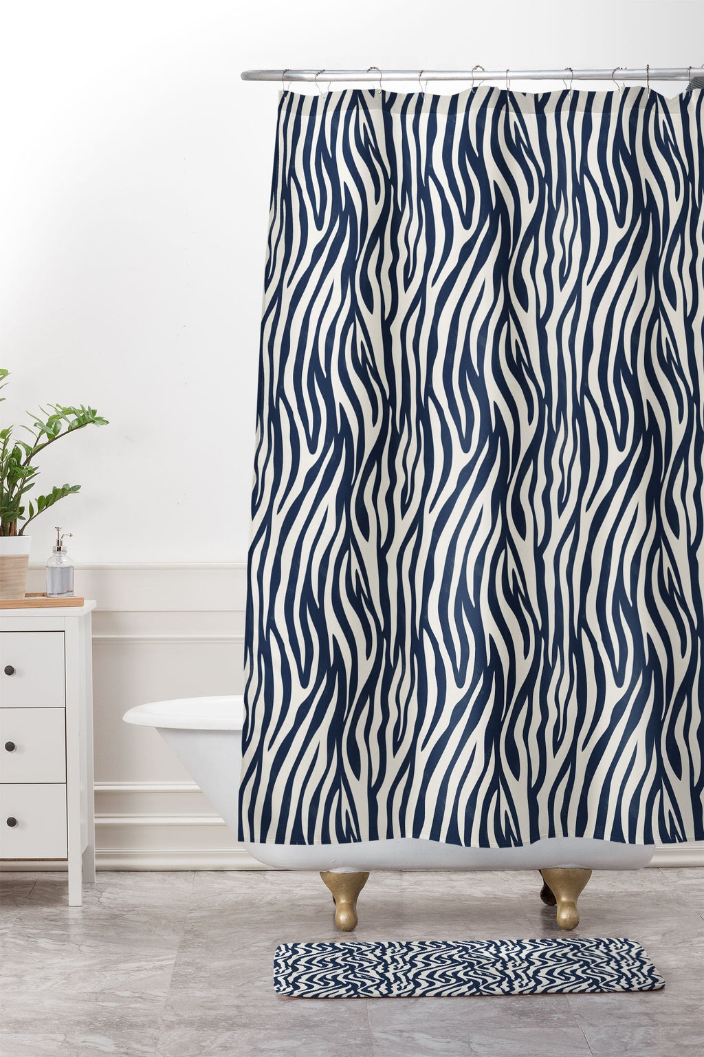 Avenie BR Navy Tiger Stripes Memory Foam Bath Mat
