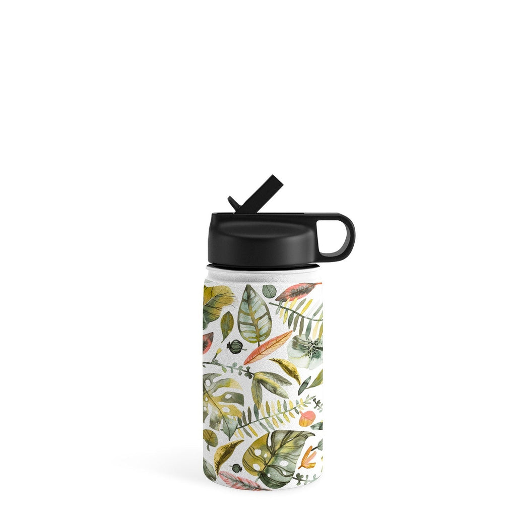 Ninola Design Botanic Retreat Tropical Jungle Leaves Botanical Green Orange Water Bottle