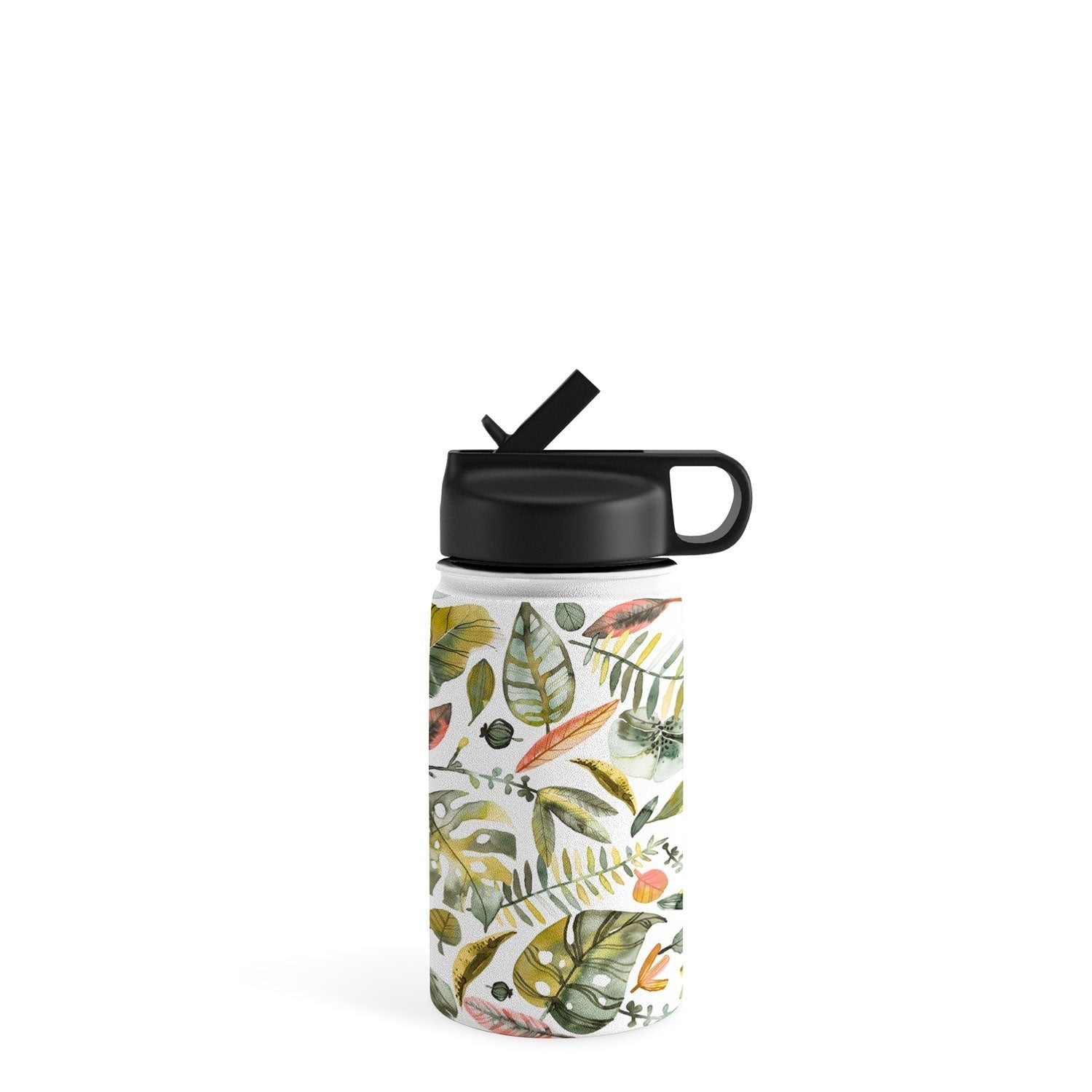 Ninola Design Botanic Retreat Tropical Jungle Leaves Botanical Green Orange Water Bottle