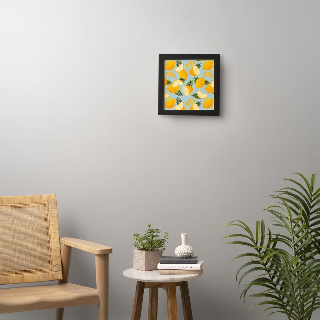 Jessica Molina Lemon Pattern on Sky Blue Framed Wall Art