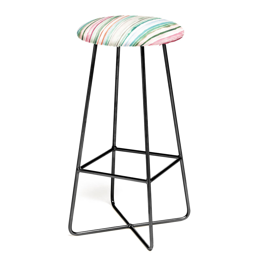 Ninola Design Botanic Retreat Watercolor Stripes Green Orange Red Bar Stool