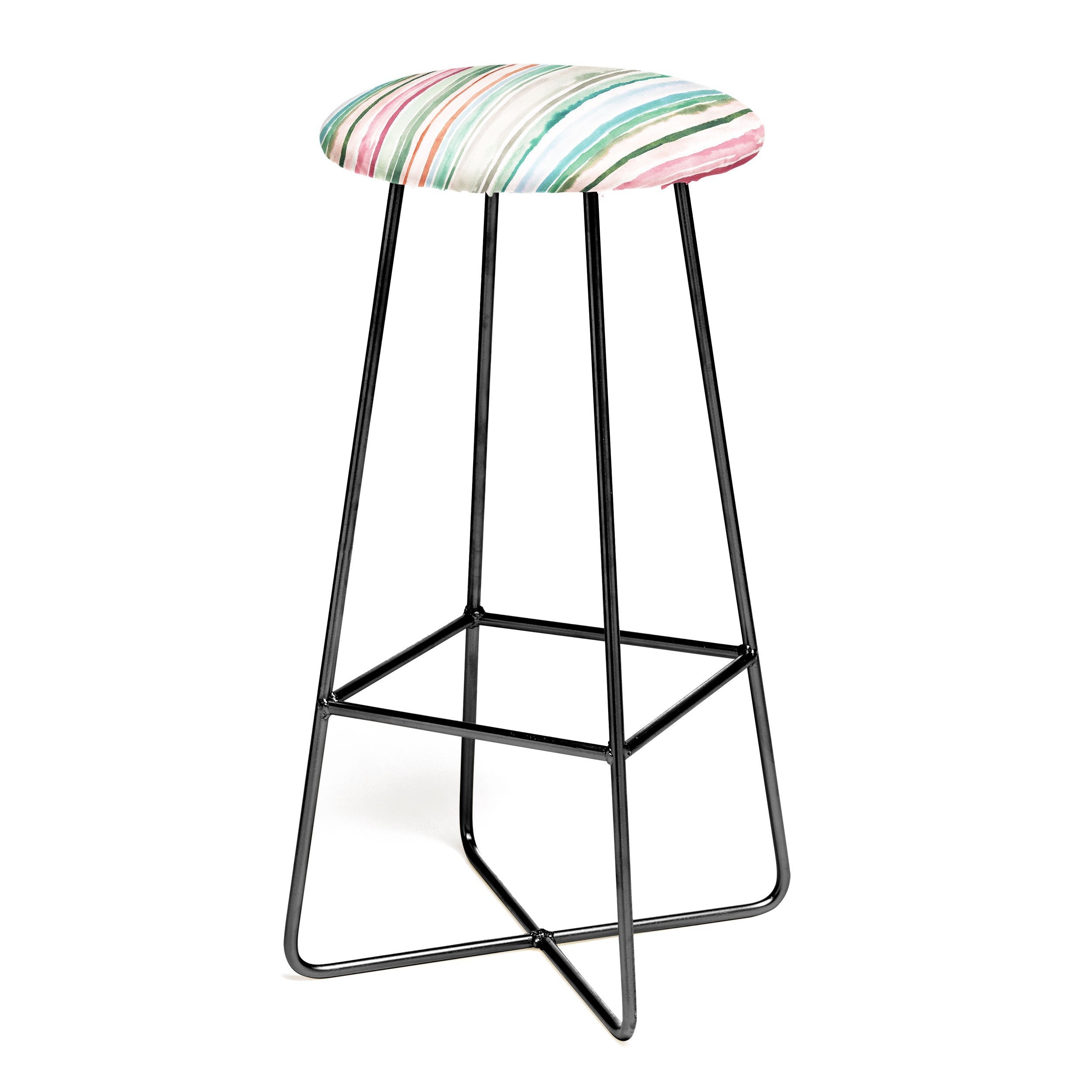Ninola Design Botanic Retreat Watercolor Stripes Green Orange Red Bar Stool