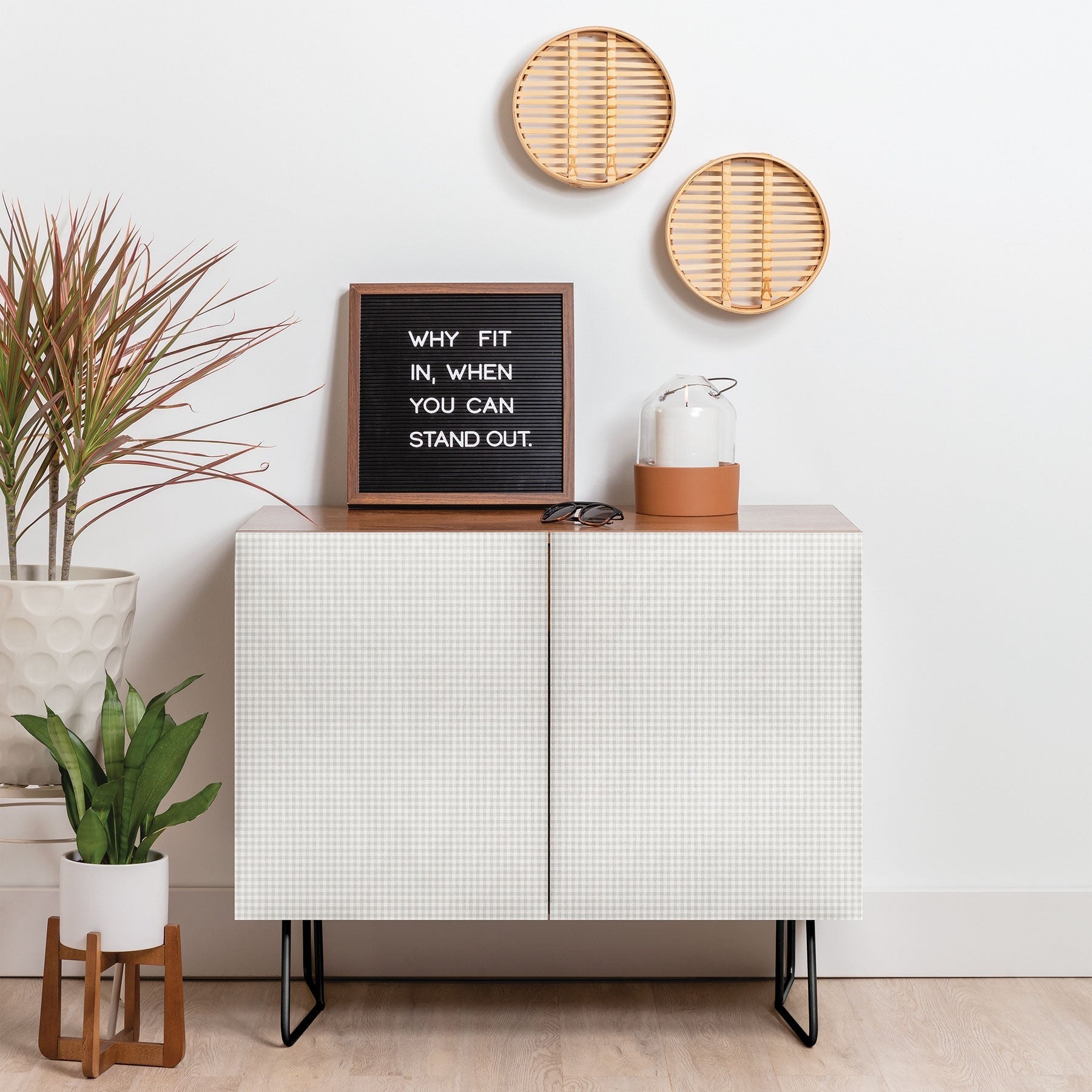 Colour Poems Gingham Plaid Pattern Cloud White Credenza