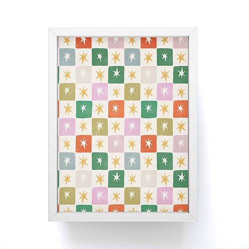 LouBruzzoni Retro Star Block Pattern Framed Mini Art Print