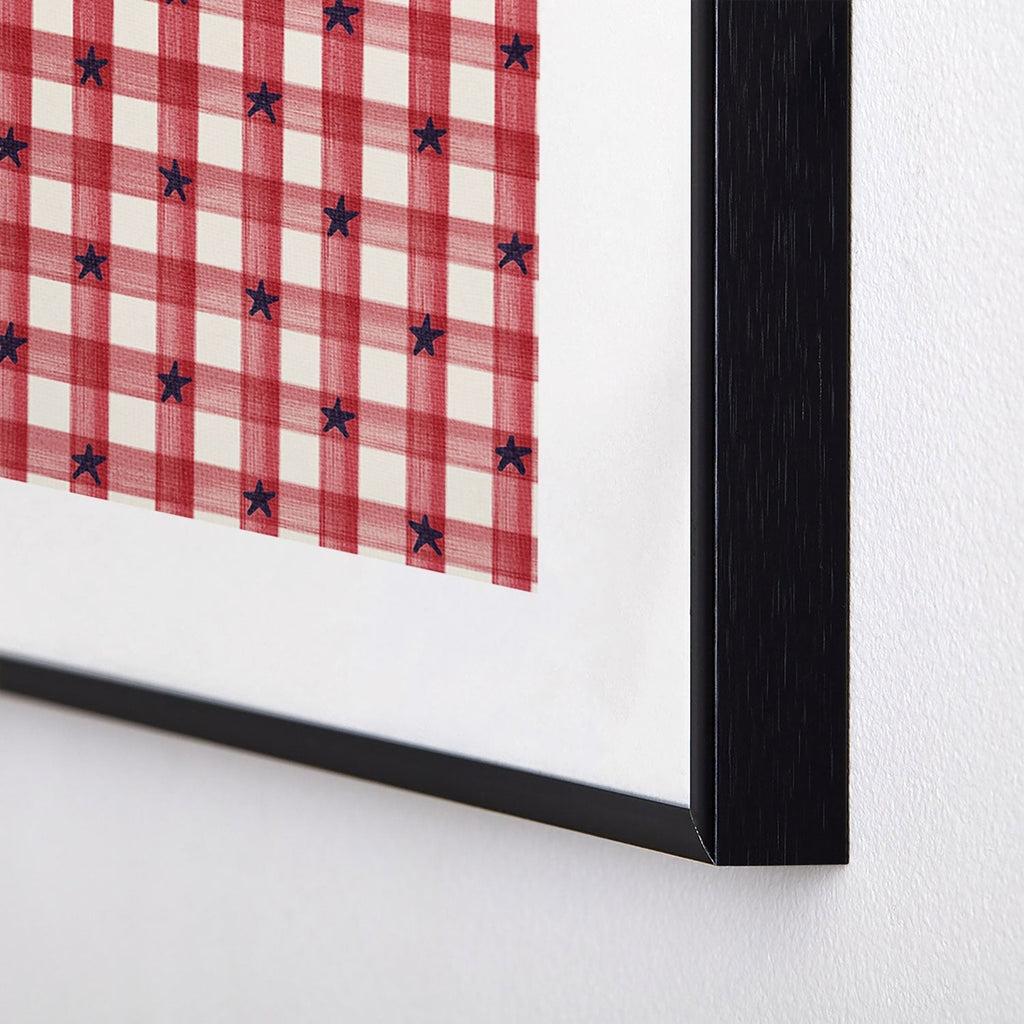 DENY Designs Red Gingham plus Stars Metal Framed Art Print