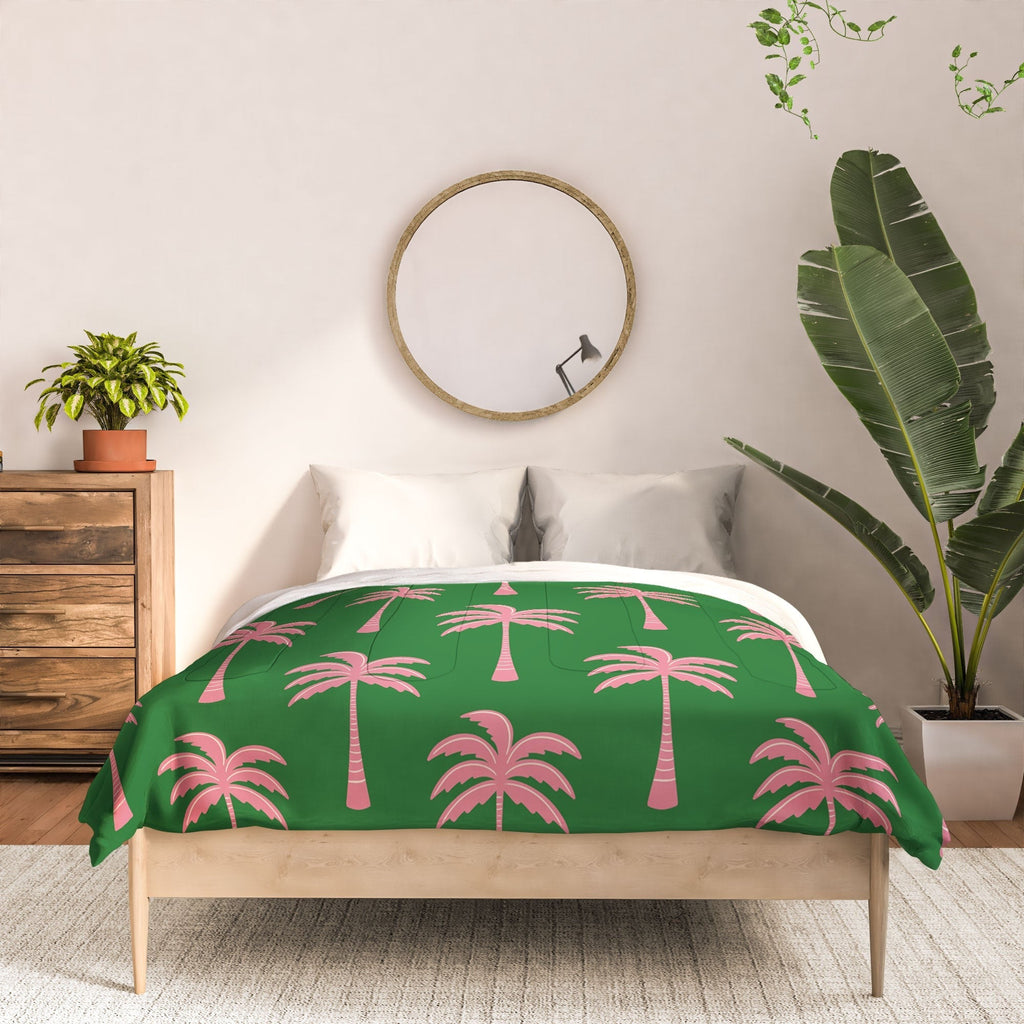 Design by Spark Pink Palm Tree Oasis Comforter