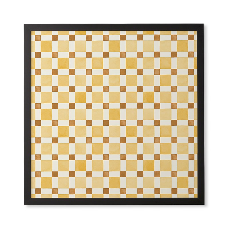 Ninola Design Everyday Artifact Checker Mosaic Tiles Geometry Yellow Framed Wall Art