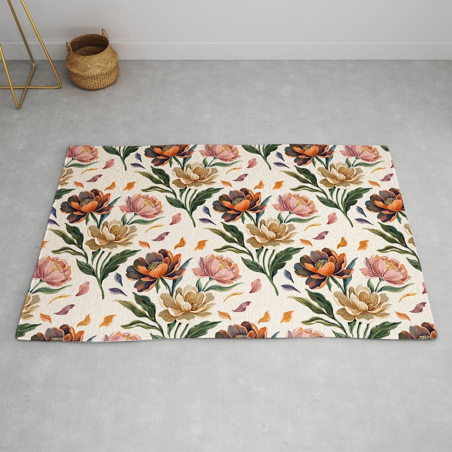 Marta Barragan Camarasa Hand Painted Peony Florals Area Rug