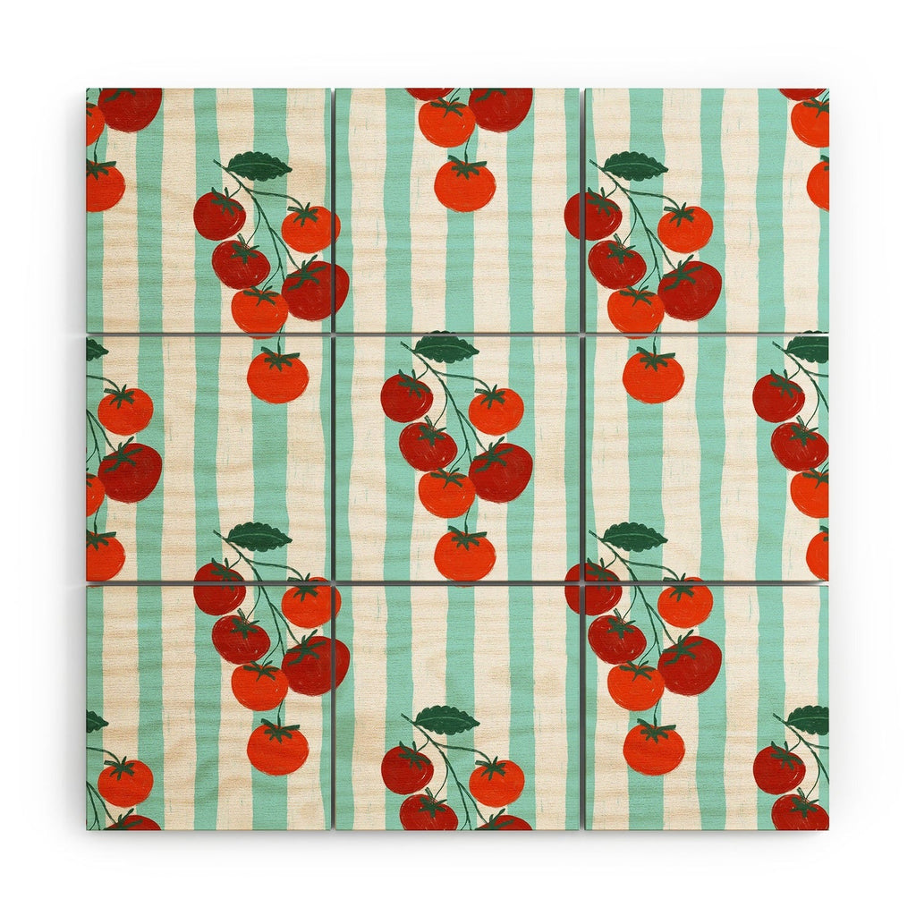 Design by Spark Zesty Tomatoes and Stripes Wood Wall Mural