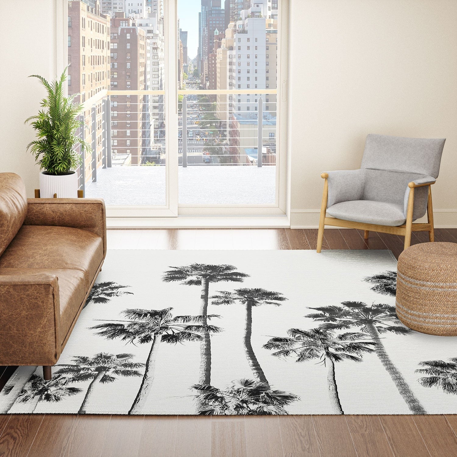 Gal Design Black And White Palms Area Rug