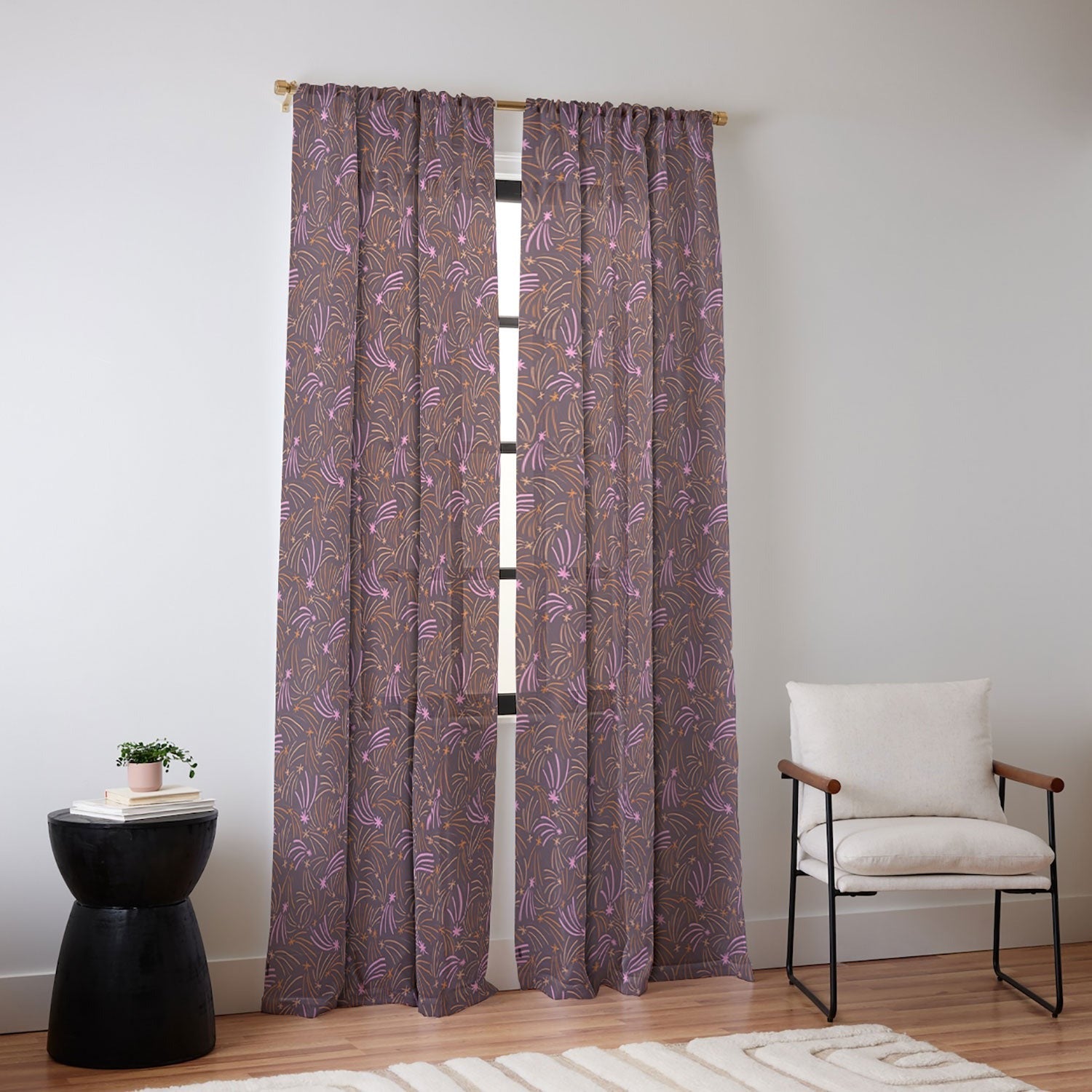 Little Om Pattern Shooting Stars plum Sheer Window Curtain