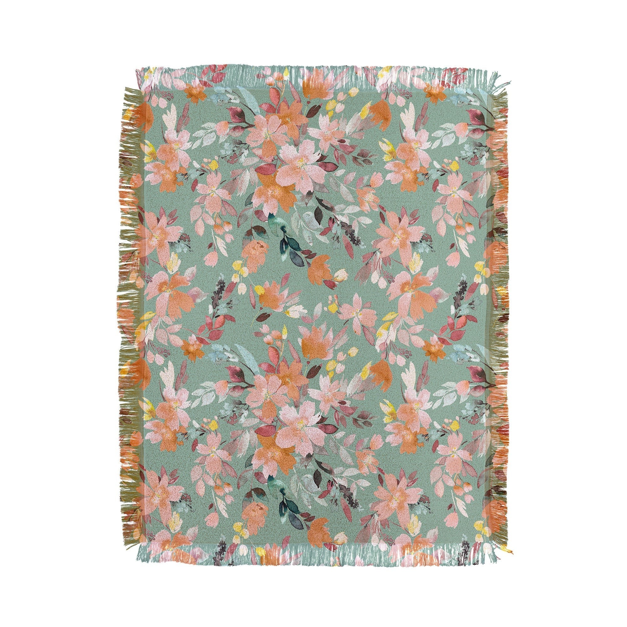 Ninola Design Botanic Retreat Floral Oleander Whimsical Teal Green Throw Blanket