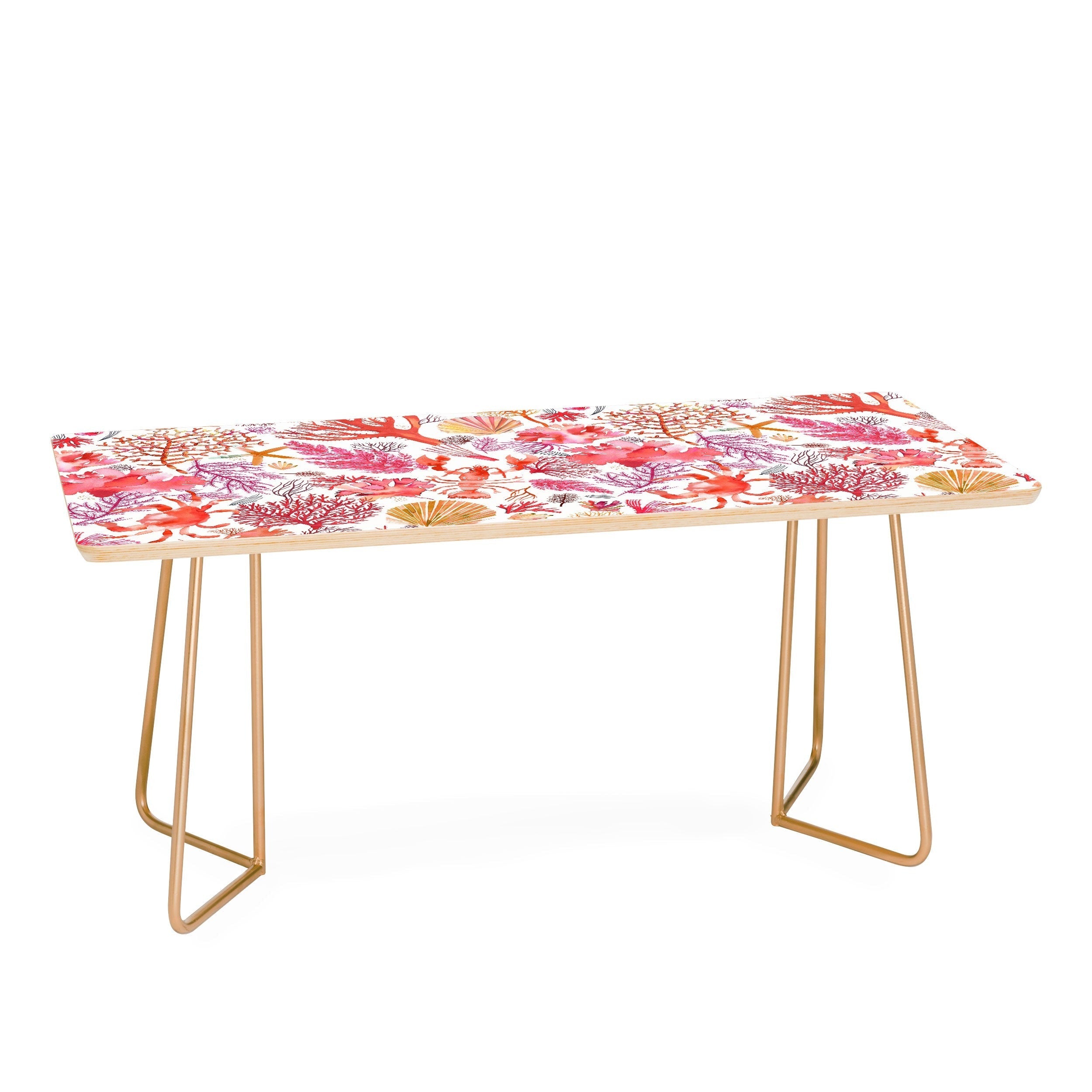Ninola Design Botanic Retreat Coral Reef Crab Lobster Red Coffee Table