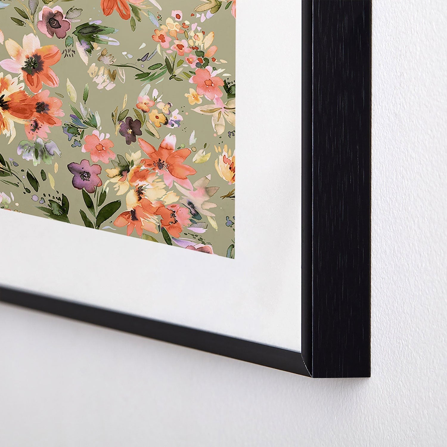 Ninola Design Botanic Retreat Painterly Tropical Flowers Sage Green Metal Framed Art Print