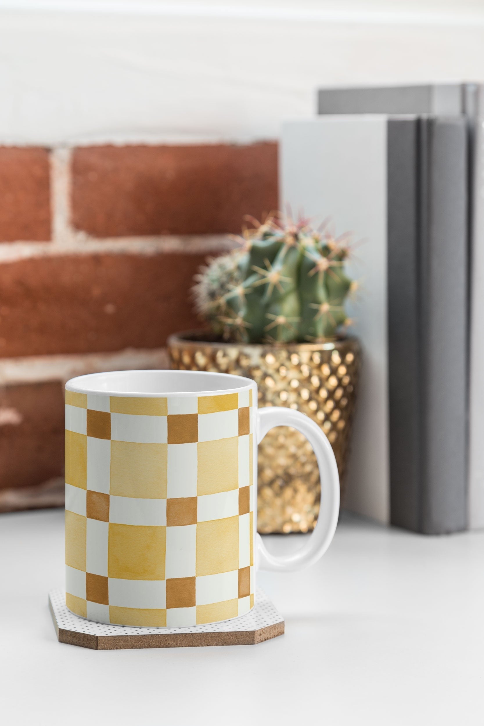 Ninola Design Everyday Artifact Checker Mosaic Tiles Geometry Yellow Coffee Mug