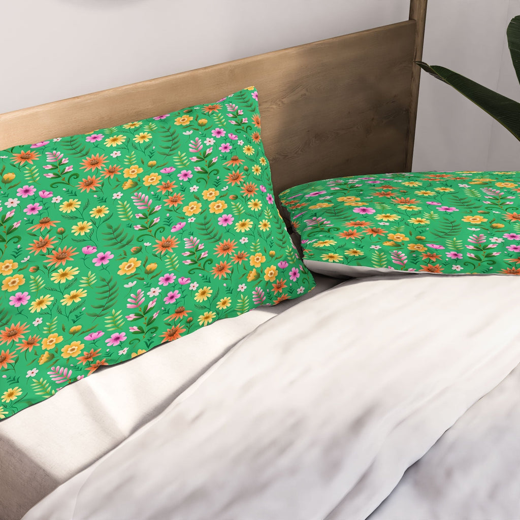 Pimlada Phuapradit Ditsy Spring Floral Green Pillow Shams
