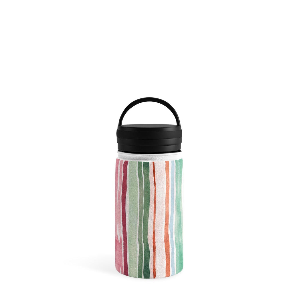 Ninola Design Botanic Retreat Watercolor Stripes Green Orange Red Water Bottle
