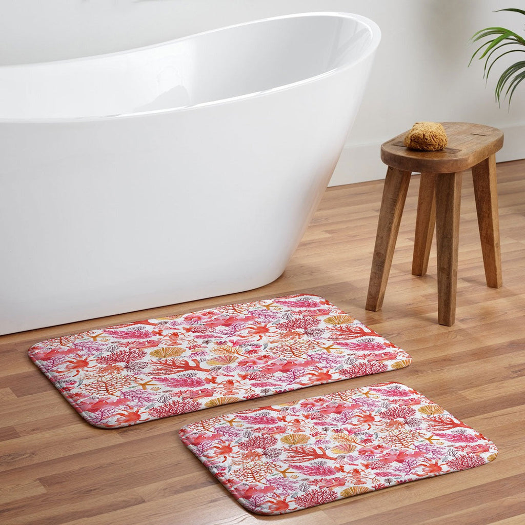 Ninola Design Botanic Retreat Coral Reef Crab Lobster Red Memory Foam Bath Mat