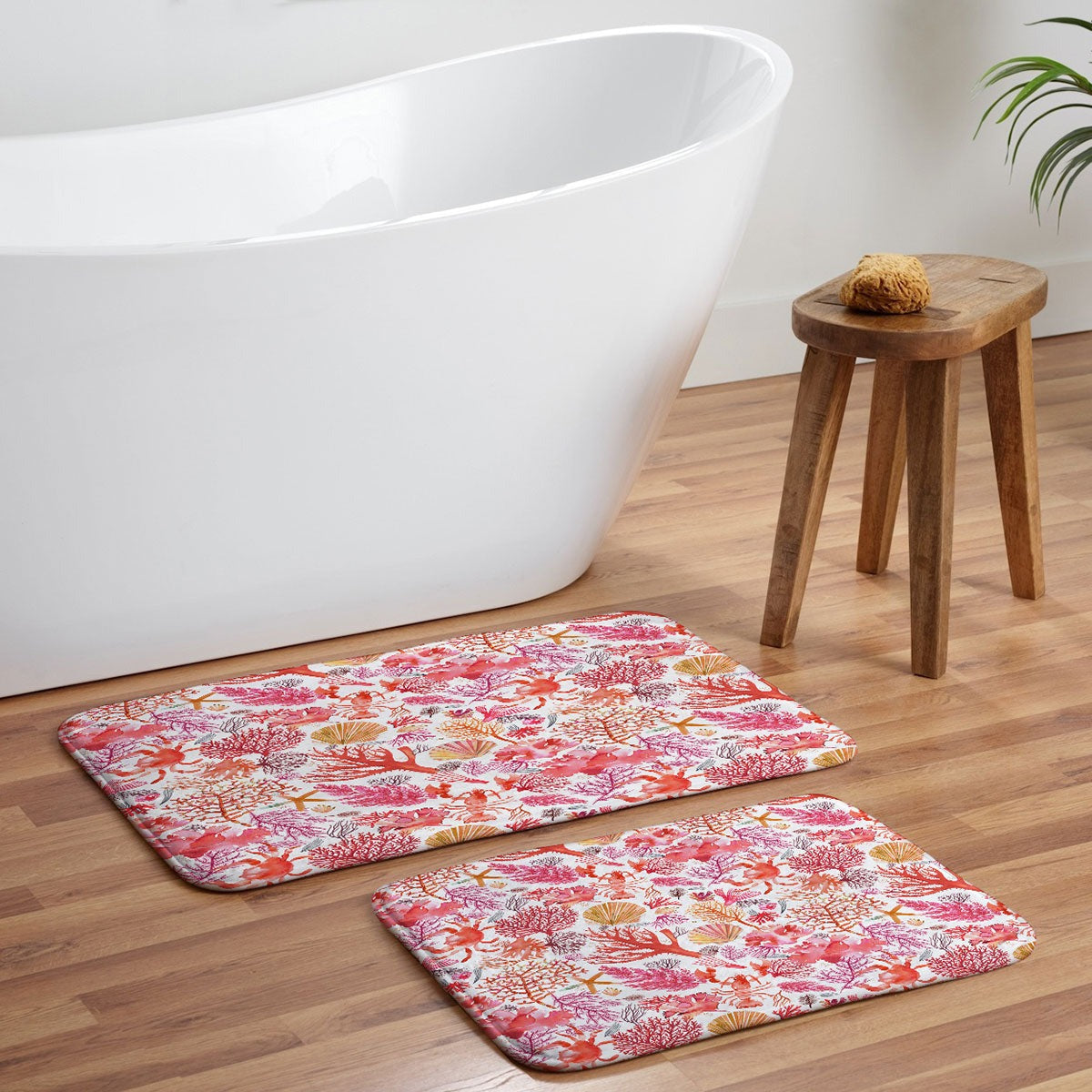 Ninola Design Botanic Retreat Coral Reef Crab Lobster Red Memory Foam Bath Mat