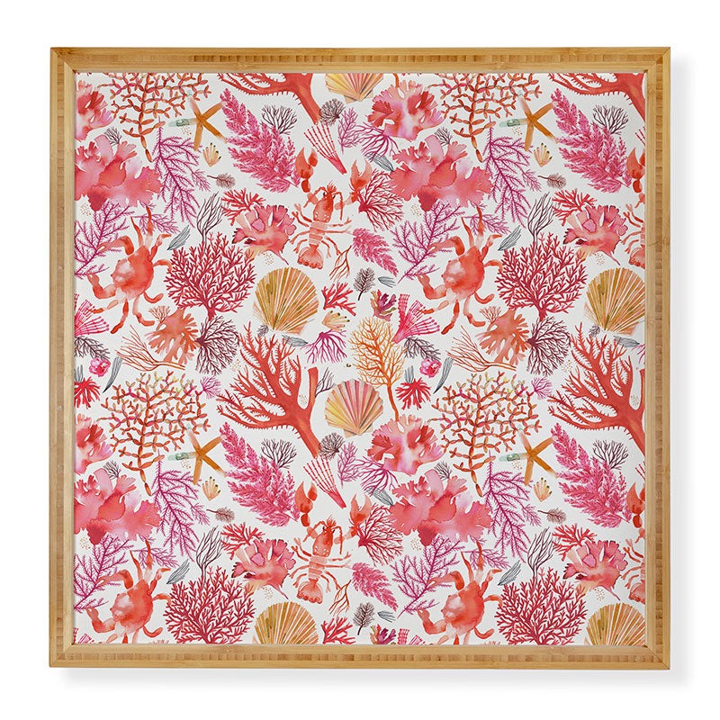Ninola Design Botanic Retreat Coral Reef Crab Lobster Red Framed Wall Art