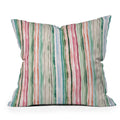 Ninola Design Botanic Retreat Watercolor Stripes Green Orange Red Throw Pillow