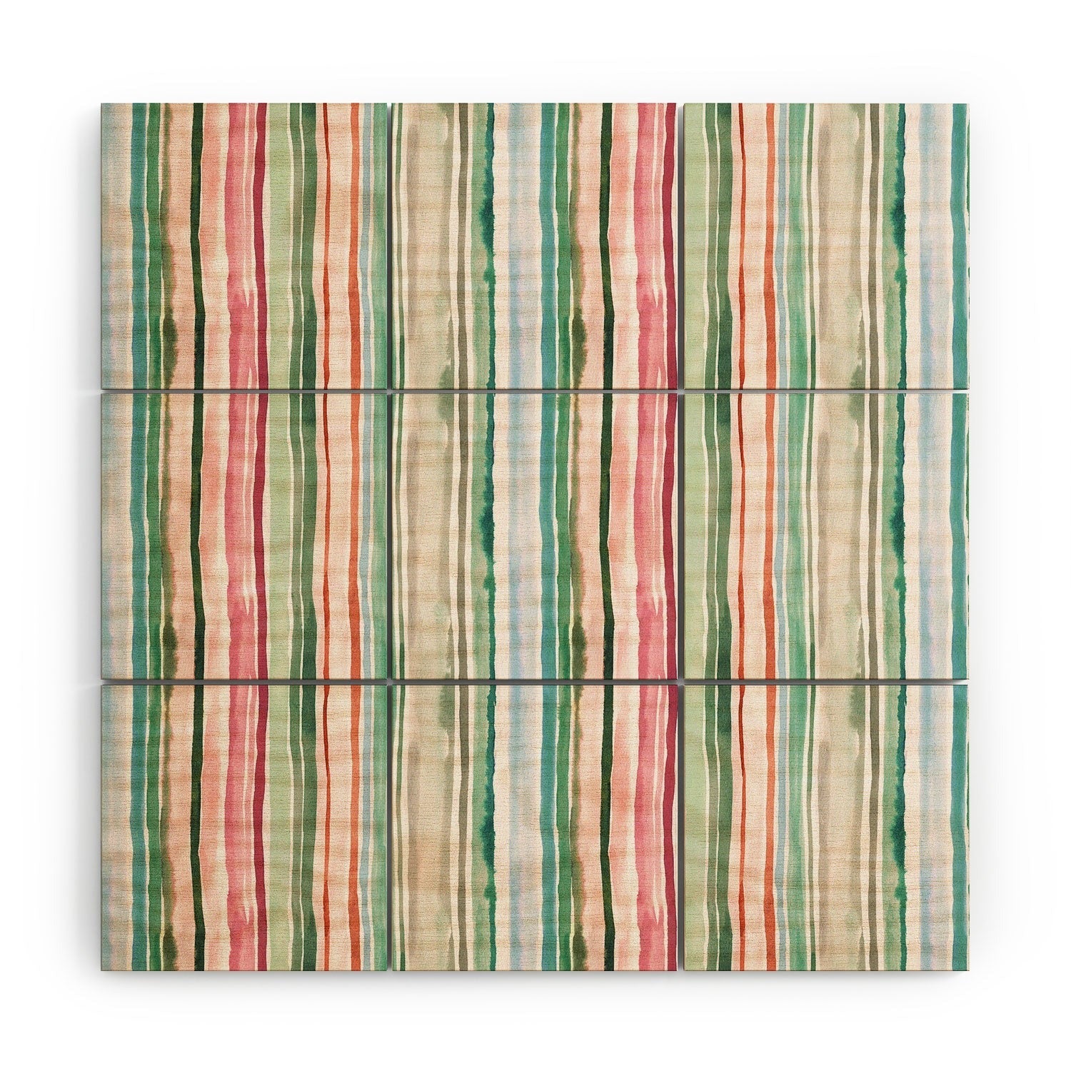 Ninola Design Botanic Retreat Watercolor Stripes Green Orange Red Wood Wall Mural