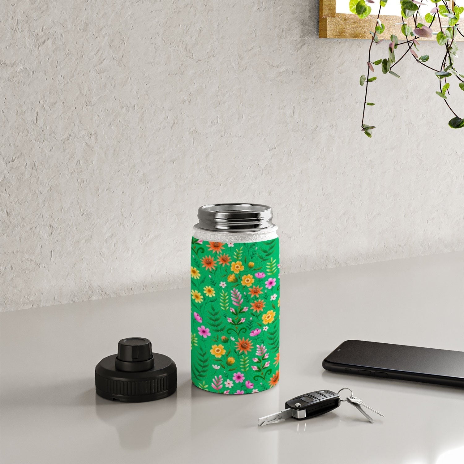 Pimlada Phuapradit Ditsy Spring Floral Green Water Bottle